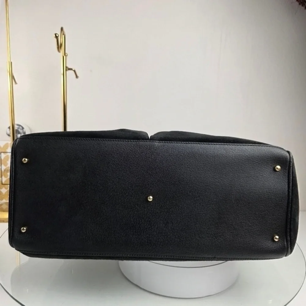 Gucci Black Suede Bamboo Handbag Circa 1980s/90s